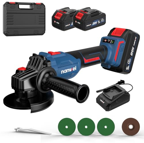 NANWEI Akku Winkelschleifer, kompatibel mit Makita 18V-Akku, Bürstenloser Winkelschleifer 125 mm,Akku Flex,Elektrowerkzeug mit Seitengriff und Scheiben, 3-Gang-Modus (125mm Mit 2 Batterien)