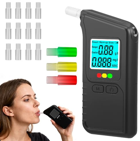 Alkoholtester Polizeigenau, Alkoholtester mit Zwei Sensoren, mit Professionellem Digitalem LCD-Display und 20 Mundstücken, Tragbarer Alkoholmessgerät für Den Persönlichen und Professionellen Gebrauc