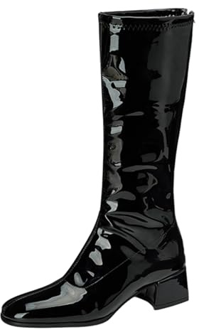 XINXINIO Bottines pour femme en cuir verni | Pointe carrée avec talon bloc de 4,5 cm, fermeture éclair latérale pour le quotidien et la ville, Noir , 44 EU
