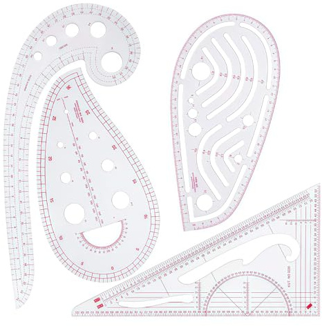 Sewing Ruler Set French Curve – 4 Piece Dressmaking Tools Kit Flexible Plastic Design Templates – Tailor Measuring Rulers for Fashion Design Pattern Making – Professional Crafting Accessories