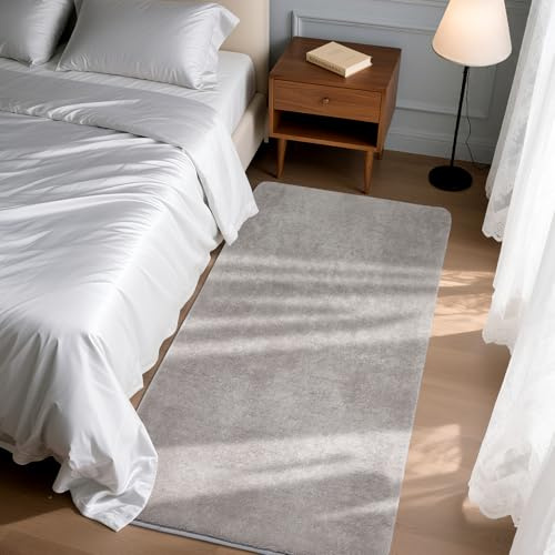 Teppich Flur Läufer Flauschiger Kurzflor Weich Matte, 80x150cm, Hellgrau | Wohnzimmerteppich Einfarbiges Flur Modern Weich Teppiche für Bettvorleger Matte/Deko/Schlafzimmer/Kinderzimmer