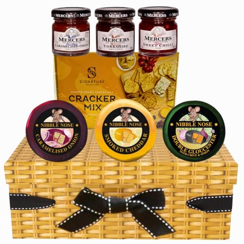 Cheese Hampers Gift Set - 3x Cheeses Truckle, 3x Chutney, Crackers & Card - Cheeseboard Gift Set, Teachers Day Gifts, Cheese Selection Box, Birthday Gifts for Men Women, Fathers Day Hamper