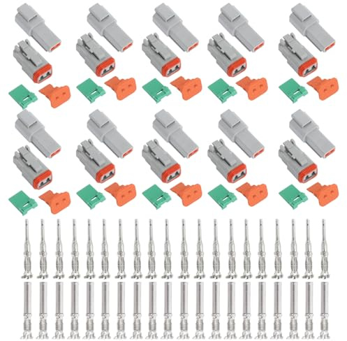 TNSLAND Set di 10 connettori tedeschi per auto, 2 poli, impermeabili, spina tedesca a 2 poli, durevoli, PA66, spina DT compatibile per auto e moto, spina serie DT 2 pin