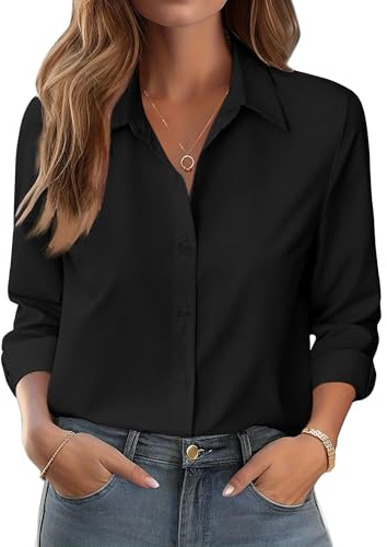 Zeagoo Blusa elegante para mujer, multicolor, manga larga, con botones, para primavera, verano, bussiness blusa, básica, sin planchado, parte superior
