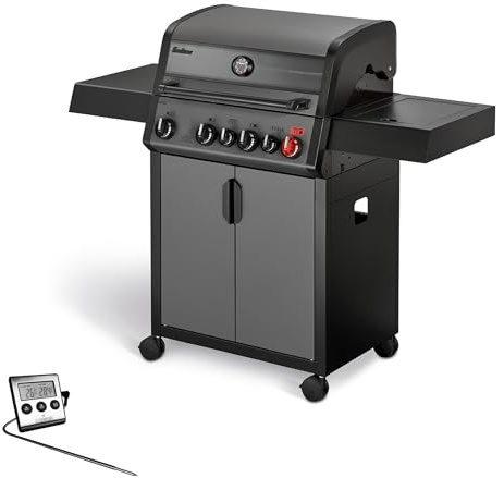 Enders® Gasgrill Hyde 4 SIKR Turbo Standgrill, 4-Brenner Edelstahl, direktes & indirektes Grillen, 800 °C TURBO ZONE, SWITCH GRID Gussrost, Infrarot-Backburner, Seitenkocher, inkl. Fleischthermometer