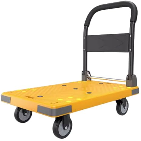 Chariot à plateforme pliable robuste en acier robuste sur roulettes avec roulettes pivotantes pour une mobilité facile Diable polyvalent pour transporter des marchandises Jaune