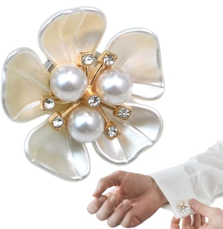 Wuvfojca 6 Pack Decorative Button Covers Pearl Flower Button Cover Rhinestone Buttons Covers Clip On Decorative Fancy Accessories for DIY Clothing Jeans Shirt Dress Tuxedo Blouses