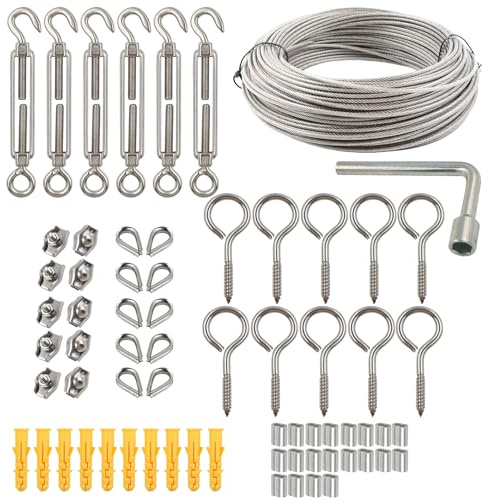 35m Wire Rope Kit | with M5 Turnbuckle Tensioner Set, 2mm PVC Coated Cable for Plant Support, Trellis, Shade Sails & Outdoor Hanging
