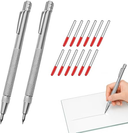 2Pcs Scribe Tool Tungsten Carbide Tip Scriber with 12 Replacement Core | Marking Tip Magnetic Scribing Tool with Non-Slip Aluminum Handle Metal Engraving Pen for Glass Metal Wood Ceramics