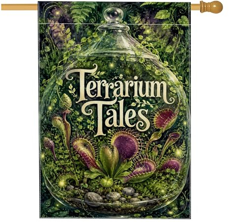 Terrarium-Hausflagge, Natur, Fantasie, Venusfliegenfalle, Farnfrühling, grün, doppelseitig, Jute, für den Außenbereich, Hof, Rasen, Terrasse, Eingang, 71,1 x 101,6 cm