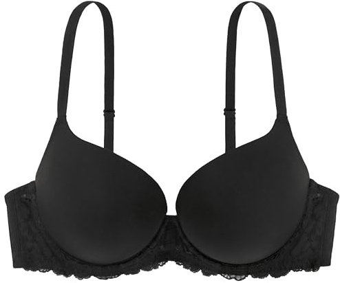 Dorina Super Push up-bh för kvinnor med bygel, formbygel och spets T-shirt, bh, Claire, vit, beige, svart, svart, 70D