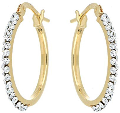 DelPia, Orecchini Tondi 2begold in Oro 18Kt e Argento Sterling 925 con Cristalli Luminosi (Oro giallo, 10mm)