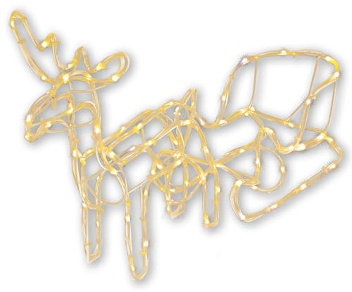 Rentier + Schlitten aus 6 m Lichterschlauch 83 LED warm weiß Trafo Timer Leuchtfigur Außendeko Weihnachtsdeko Weihnachtsbeleuchtung Fassadendeko