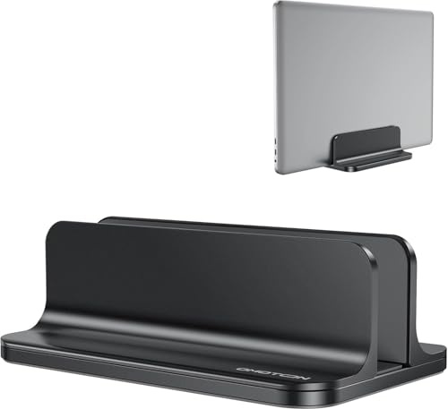 OMOTON Vertical Laptop Stand Holder, Desktop Aluminum Stand for MacBook with Adjustable Dock Size, Fits All MacBook, Surface, Chromebook and Gaming Laptops (Up to 17.3 inches),Black