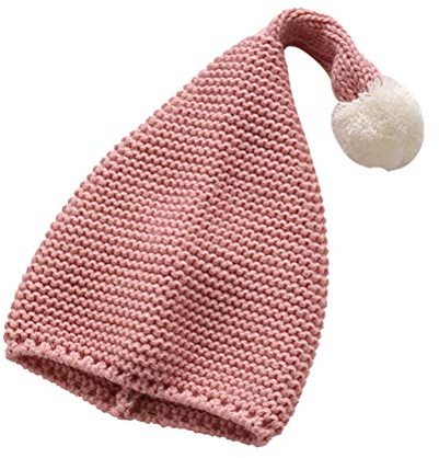 STOBOK Weihnachtself Mütze Nikolausmütze Strickmütze Baby Mütze mit Bommel Weihnachten Beanie Mütze für Kinder Baby (Rosa)