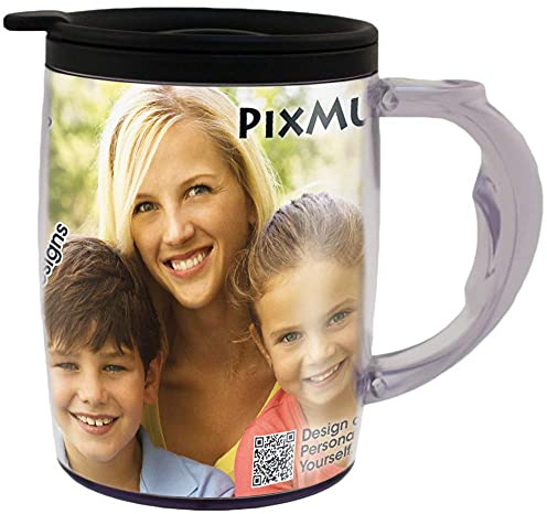 PixMug Fototasse mit auslaufsicherem Deckel, 425 ml, zum Selbermachen, Einfügen Ihrer eigenen Fotos oder Erstellen und Drucken von Einsätzen, 1 Packung