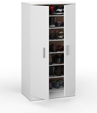 Bricozone Bridge Armoire Multi-usages en Bois, 7 Étagères, 2 Portes, 108 x 55 x 36 cm, Blanc