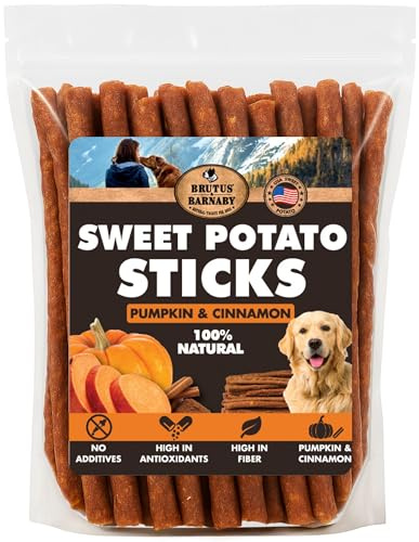 USA Sweet Potato Dog Treats - Grain Free, Cinnamon Pumpkin Crunchy Sticks are Great Tasting, Promote Positive Dog Gut Health with Natural Anti-Diarrhea Properties, no Preservatives Added