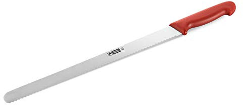 thermohauser Cuchillo de repostería (acero inoxidable, filo ondulado unilateral, mango de plástico rojo, hoja de 36 cm)