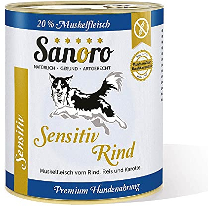 Sanoro Sensitiv Rind - Premium Hundefutter bei Leishmaniose: Purinreduziert und proteinreduziert. Teil-Bio-Qualität mit Bio-Reis und Bio-Karotten (6 x 800 g)