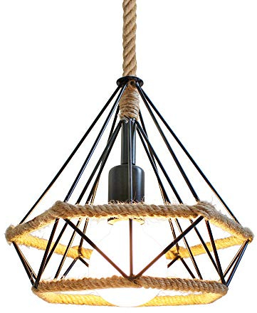 Creativo Lampada a Sospensione Vintage Retrò a sospensione Corda di Canapa Classico Lampadario Industriale Diamante E27 Illuminazione Cucina Sala da pranzo Bar