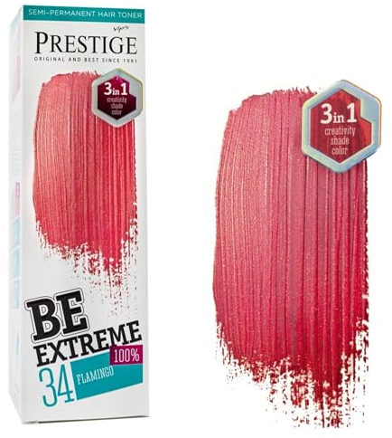Vip's Prestige Be Extreme | Semipermanenter Haartonisierer 34 Flamingo | Reines Pigment | Verleiht gefärbten oder grauen Haaren Farbe | Temporäres Ergebnis | Ammoniakfrei, Parabenfrei, PPD-frei