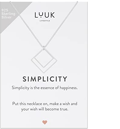 LUUK LIFESTYLE Halskette mit Anhänger minimalistisches Quadratmuster | geometrische Form, 925er Sterling Silber, SIMPLICITY Geschenkkarte, Glücksbringer, Damenschmuck, dezenter Stil, Silber