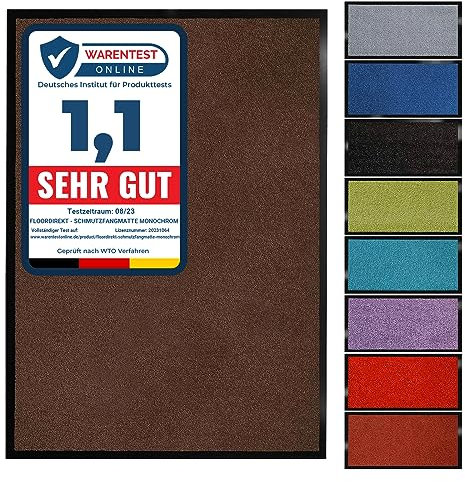 Floordirekt Schmutzfangmatte Monochrom | Fussmatte in 10 Größen & 8 Farben | Türmatte für innen & außen (90 x 150 cm, Braun)