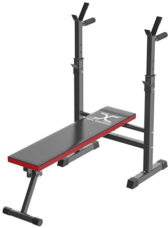MAXSTRENGTH Adjustable Weight Bench Gym Bench Workout Bench multi-function foldable bench press with weights and bar multi-function foldable bench press (Black/Red)