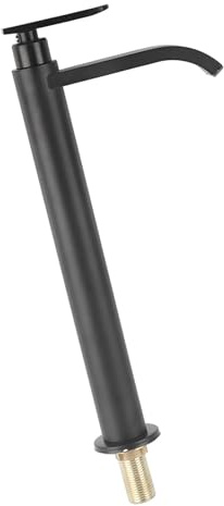 Robinet de Salle de Bains en Acier Inoxydable 304, Style Moderne, Noir Mat, Hauteur 31,5 cm, Installation sur Comptoir, Eau Froide Simple, avec Bec Cascade