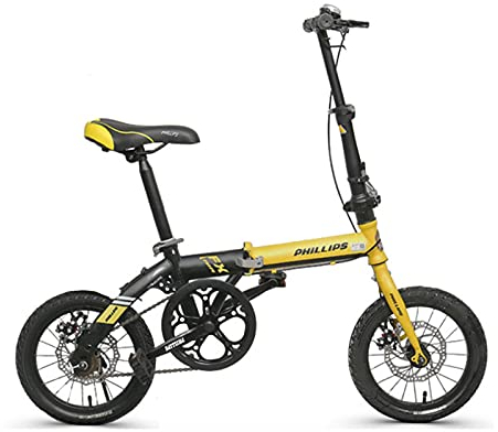 14 Zoll Faltrad, Damen Single Speed ​​Scheibenbremse Fahrrad mit Korb, Getränkehalter, für Kinder Student Adult (Color : Yellow)