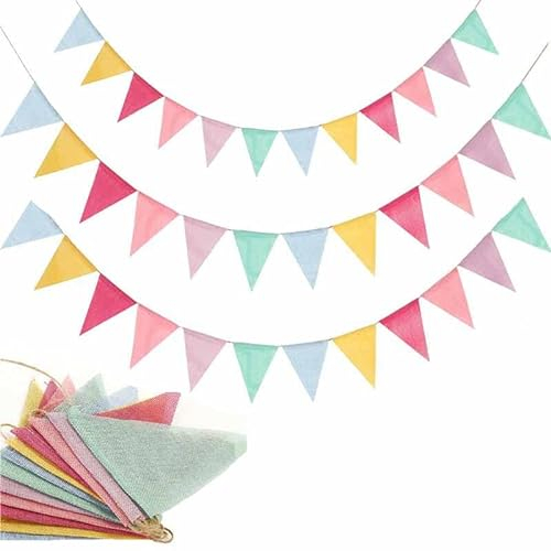 Wimpelkette mit 36 Flaggen, Stoff, mehrfarbig, dreieckig, Wimpelkette, Girlanden, Festival, Wimpelkette für Zuhause, Geburtstag, Party, Garten, Dekoration, Indoor-Outdoor-Aktivitäten, 7 m