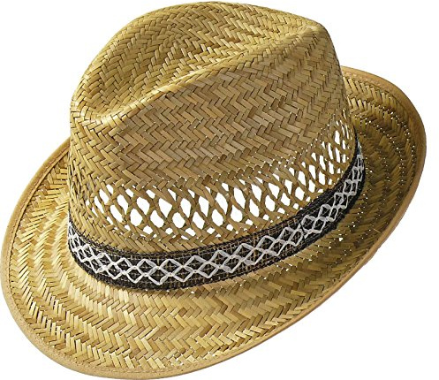 Chapeau de Paille (protection solaire) pour homme et femme | Chapeau de Soleil au look Trilby | Chapeau en Paille pour l'été - Naturel, 62 cm
