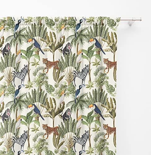 Tex family Tenda 150x280 cm, Tessuto Misto Cotone, Semi Coprente, Pronta all'Uso, Made in Italy, per Bastoni e Binari (Giungla)