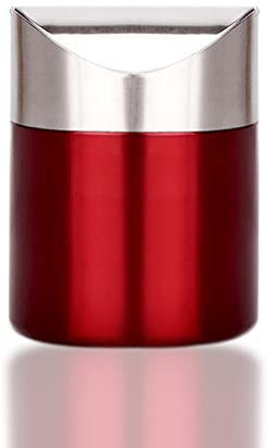 YUNHOME Mini Poubelle Poubelle De Table Corbeille Papier Poubelle De Bureau En Acier Inoxydable Créatif Bureau Maison Voiture Coupe-Vent Mini Secouer Couvercle Poubelle,Vin Rouge