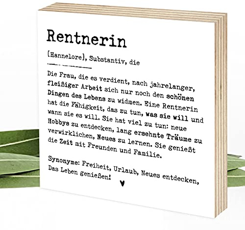 Wunderpixel® Holzbild Definition Rentnerin - personalisiert - 15x15x2cm zum Hinstellen/Aufhängen, Fotodruck mit Spruch auf Holz - schwarz-weißes Wand-Bild Aufsteller Zuhause Büro zur Deko Geschenk