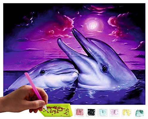 MISHBAY Peinture Diamant Adulte Dauphin 30x40cm Peinture Diamant - Mosaïque Strass DIY avec Toile de Haute Qualité - Creative Hobb