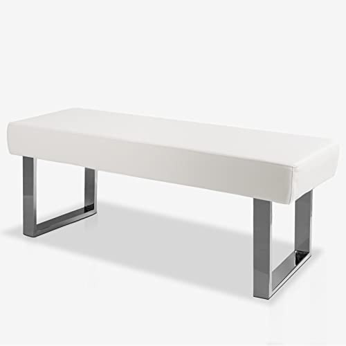 JIEXI Panca da pranzo moderna con imbottita, panca per camera da letto per angolo interno con gambe in metallo, panca in pelle PU per ingresso cucina soggiorno (115cm Bianco)