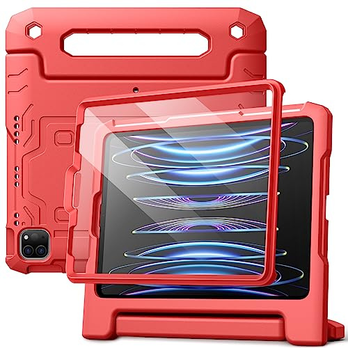 JETech Kinder Hülle für iPad Pro 11 Zoll (2022/2021/2020/2018 Modelle), iPad Air 5/4 (10,9 Zoll) mit Eingebaut Schutzfolie, Stoßfest Ganzkörpe Griff Ständer Tablet Schutzhülle (Rot)