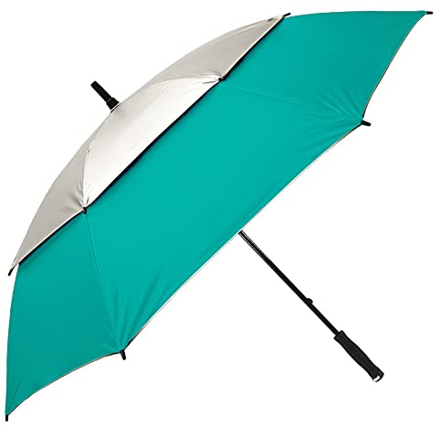 The Vented Golf/Beach 62 Oversize UV Protection Windproof Golf Umbrella for Rain, Extra Large Vented Double Canopy Umbrella with Beach Extension Pole for Men & Women, Metallic Silver/Black