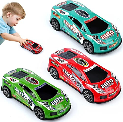 KATELUO 3 Stück 7 inch Rennwagen Kinder, Reibung Zurückziehen Spielzeugauto Set, Spielzeug Autos Kinder, Spielzeug Fahrzeuge Set, Pull Back Car, 3 4 5 6 7 Jahre Jungen Mädchen.