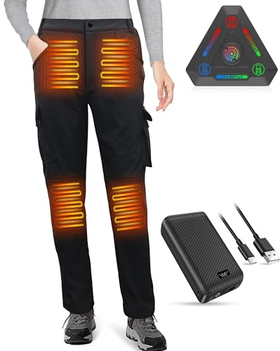 FERNIDA Pantaloni Riscaldanti da Donna, Softshell Pantaloni Trekking con Batteria da 7,4 V, Antivento per Passeggiate, Sci, Pesca e Lavoro, 8 Zone Riscaldate, S