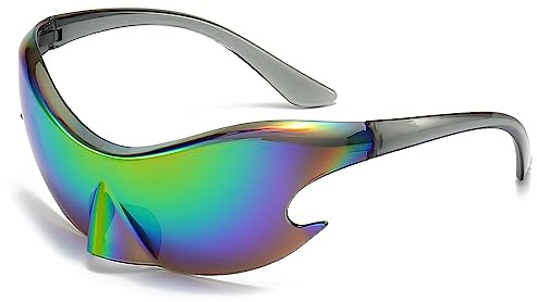 LJCZKA Lunettes de Soleil Sans Monture y2k Femmes Hommes, Lunettes de Soleil Futuristes Sport Lunettes Cyclisme Une Pièce