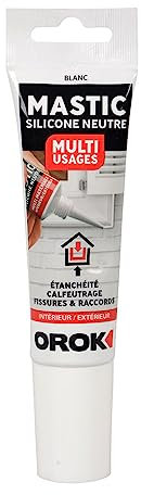 OROK - Mastic silicone neutre blanc - Contenance: 85 ml - Pour joints d'étanchéité cuisine et sanitaires - Résiste aux rayons U.V - Ne jaunit pas - Intérieur/Extérieur - Étanchéité - Anti-moisissures