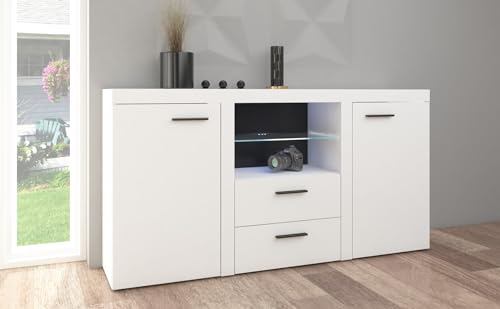 BROMARKT Samba Kommode - Kommode mit Schubladen - Wohnzimmerschrank - Komodenschrank - Komode für Schlafzimmer und Wohnzimmer - Wohnzimmer Möbel - 156x82 cm - Weiß