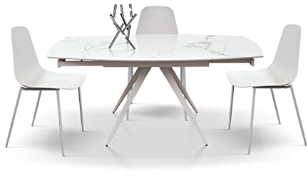 PAZZO Design Table Extensible Céramique Blanc, Cuisine et Salon - 120 x 90 x h78 cm - id_1919