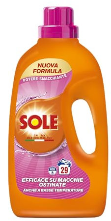 Sole Detersivo Lavatrice Potere Smacchiante 29 Lavaggi, Formula igienizzante, Detersivo Lavatrice Liquido Potere Smacchiante, rimuove le macchie a basse temperature