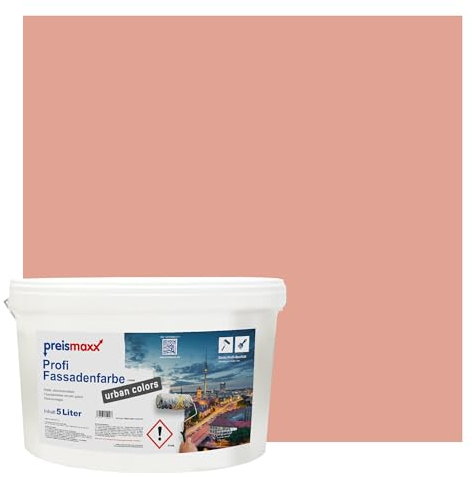 Preismaxx Profi Fassadenfarbe urban colors, bunte Außenfarbe, rosa, porzellanrosa, porcelain pink 5L, matte, wasserabweisende Aussen-Dispersion, hohe Wasserdampfdurchlässigkeit