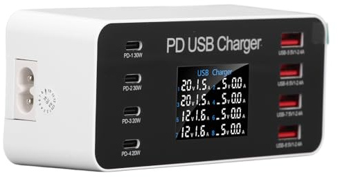 Desktop-USB-Ladegerät mit 8 Anschlüssen, 30-W-USB-Ladestation, USB-Lade-Hub mit Digitalanzeige, Desktop-Multi-USB-Ladegerät mit Mehreren Sicherheitsfunktionen für Telefon-Tablets