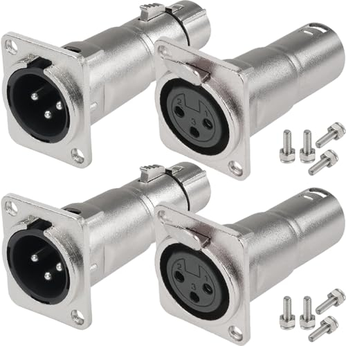 Xiatiaosann XLR Male to Female Panel Mount Socket, 3Pin XLR Plug to Mounting Adapter Microphone Connector for Microphone, Amplifier, Audio Deviece (4 Pack)